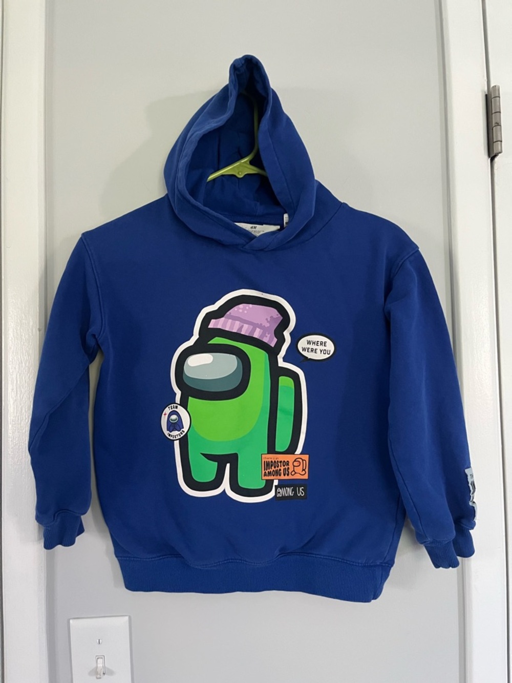 H&M Kids Royal Blue Hoodie with Green Game Character Graphic